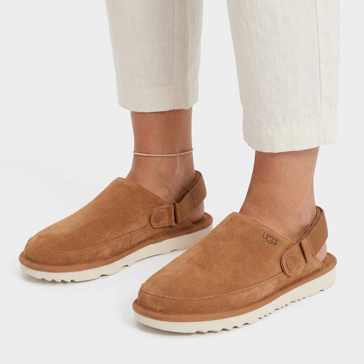 UGG Goldenstar Clog Chestnut Suede Platform Swivel Strap Shoes Size 6