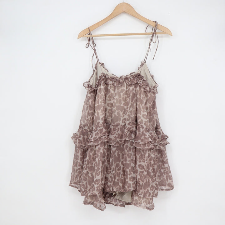 Le Lis Collection Mauve Leopard Print Tiered Ruffle Tie Strap Camisole Top S NEW
