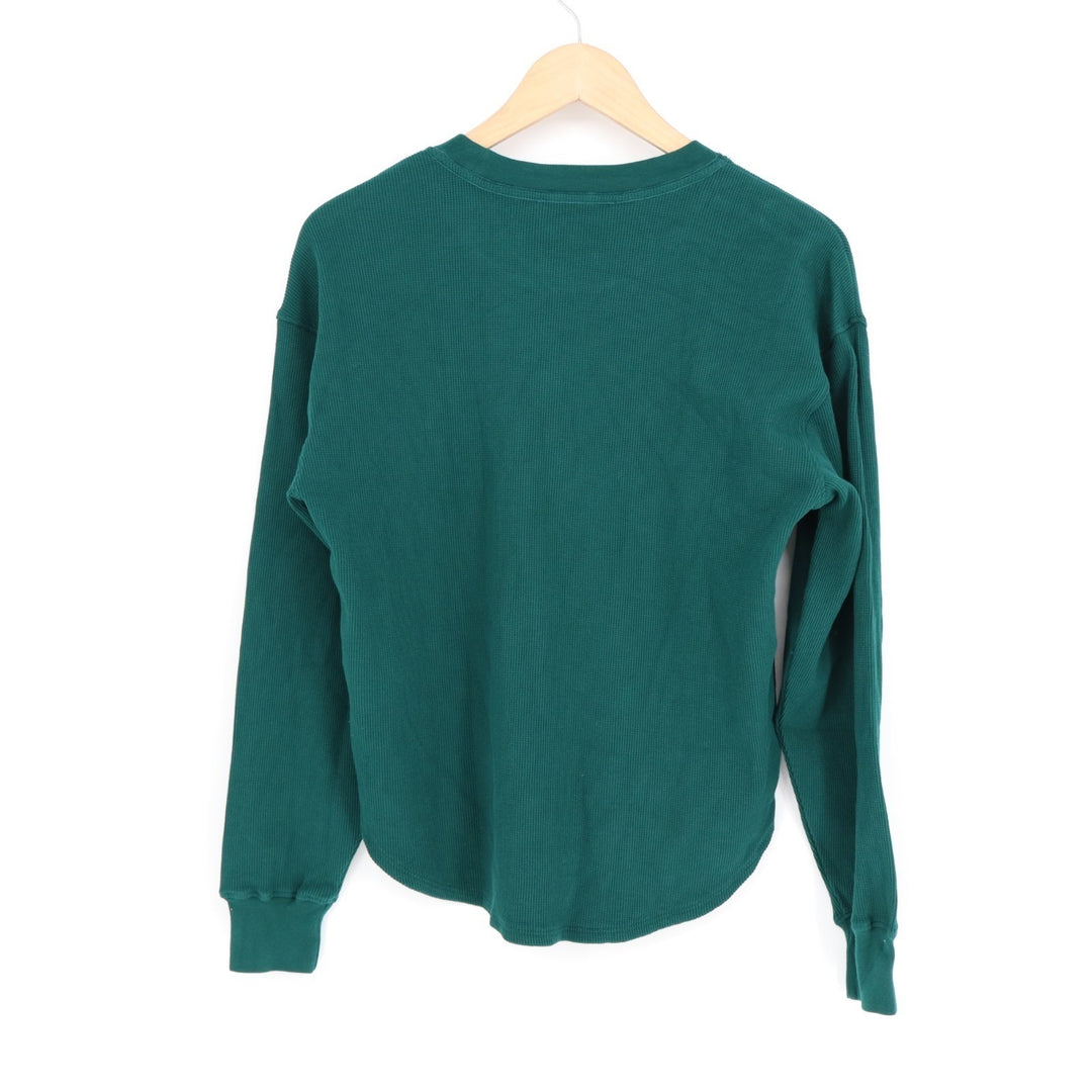 American Giant Thermal T-Shirt Womens XS Green Waffle Knit Curved Hem Crew Neck