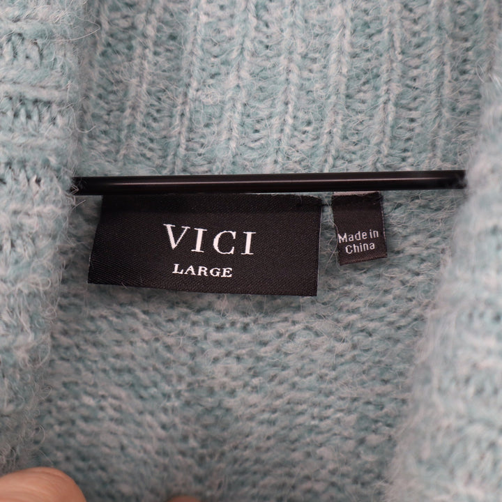 VICI Womens Aqua Blue Marl Knit Turtleneck Relaxed Fit Sweater Large