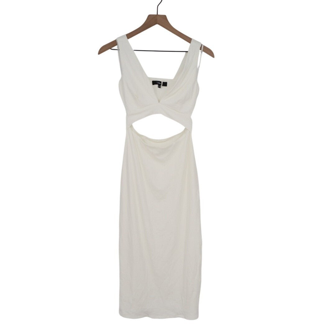Lulus Divide & Contour Bodycon Midi Dress Womens S White Stretch Ribbed Cutout