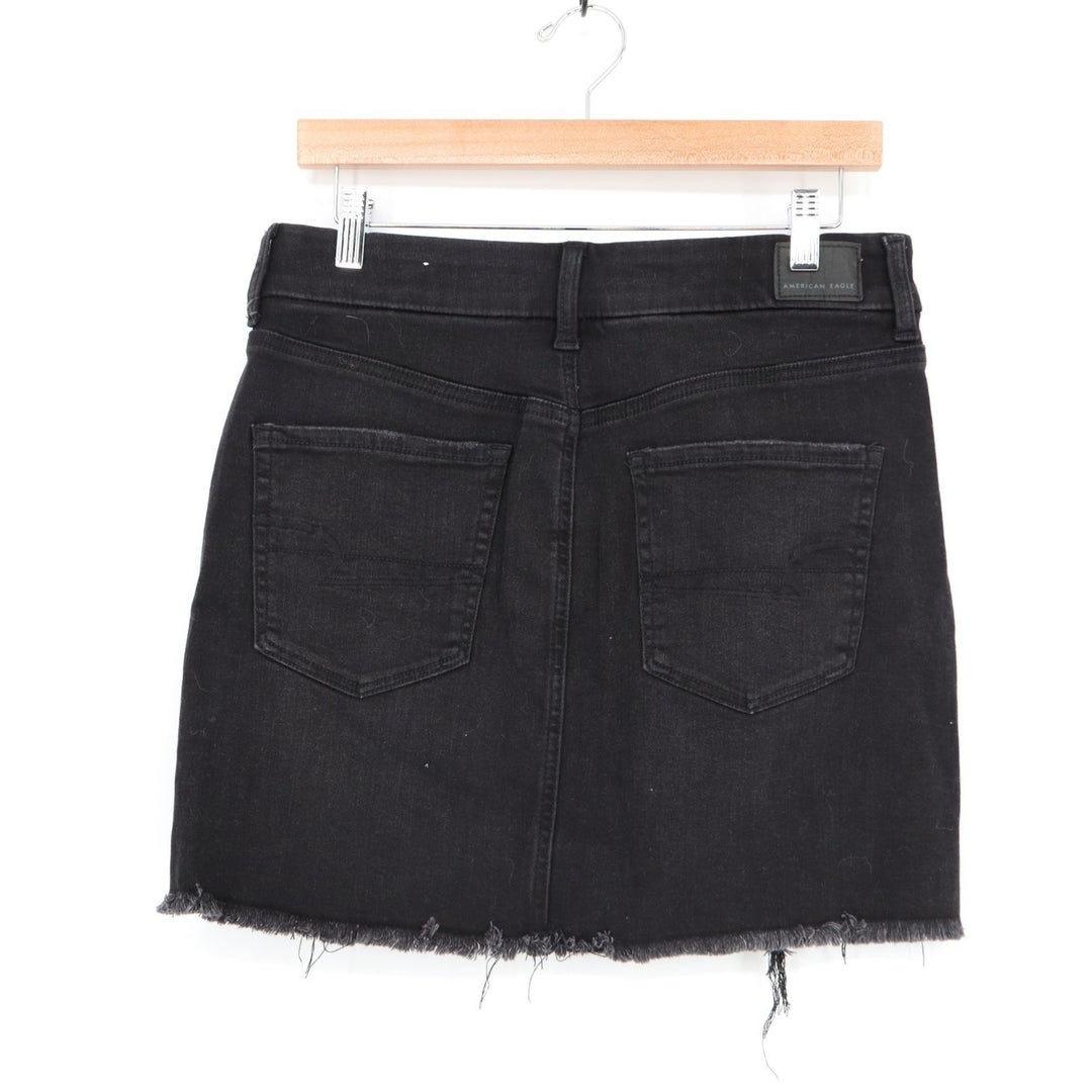 American Eagle Outfitters Mini Skirt Womens 10 R Black Cotton Stretch Distressed