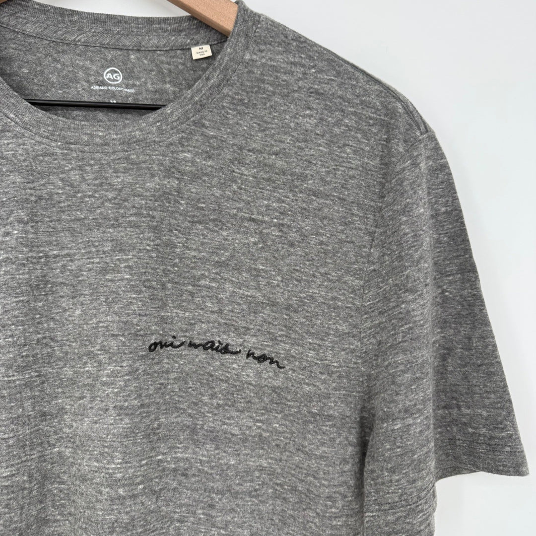 AG Adriano Goldschmied Mens T Shirt Medium Gray Oui Mais Non Embroidered