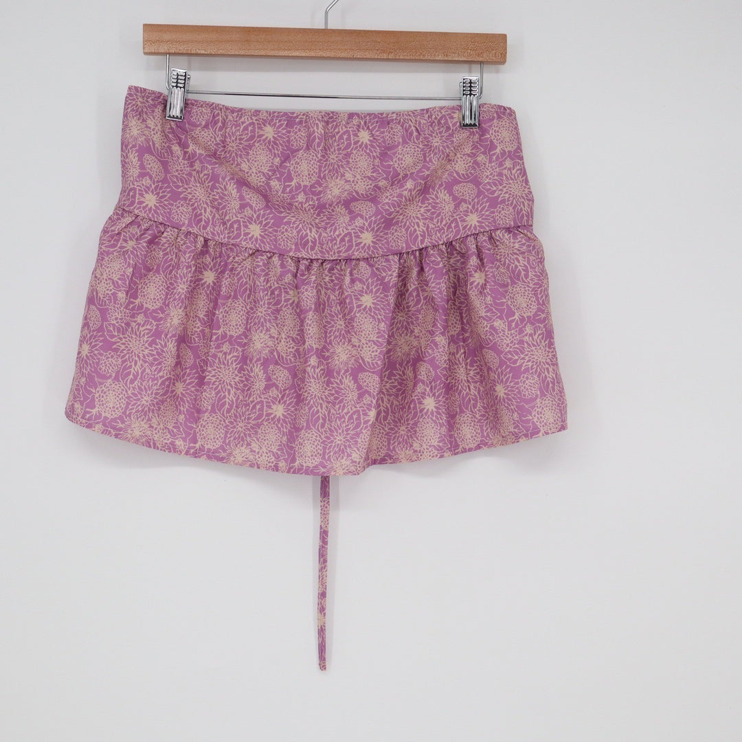 Purple Floral Ruffle Top Drawstring Back Size L