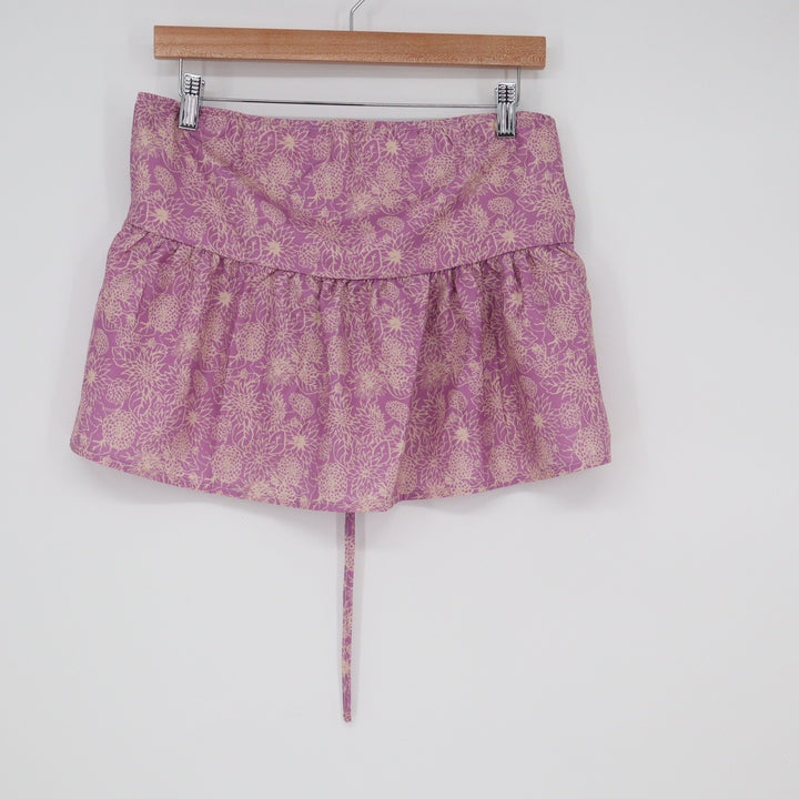 Purple Floral Ruffle Top Drawstring Back Size L