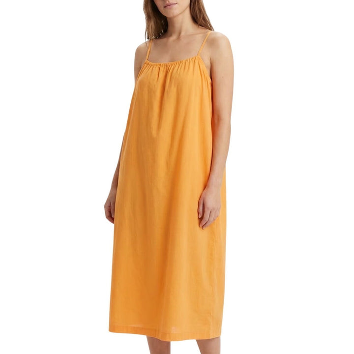 A New Day Tank Dress Womens XL Mustard Pleated Side Pockets Spaghetti Strap