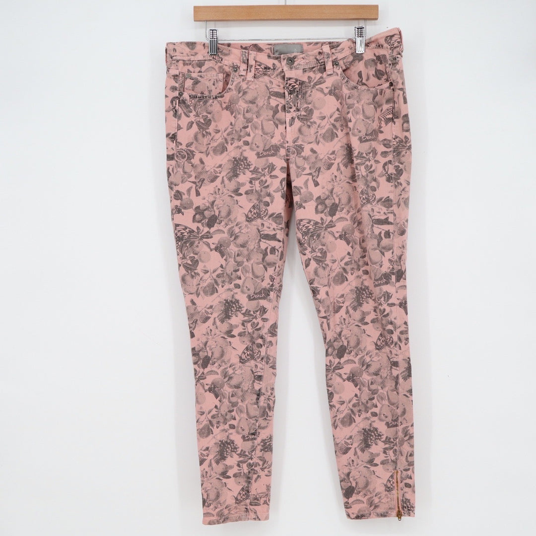 Bench Loudspeaker Zipper Skinny Jeans Pink Floral Butterfly Print Size 31