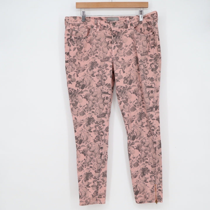Bench Loudspeaker Zipper Skinny Jeans Pink Floral Butterfly Print Size 31