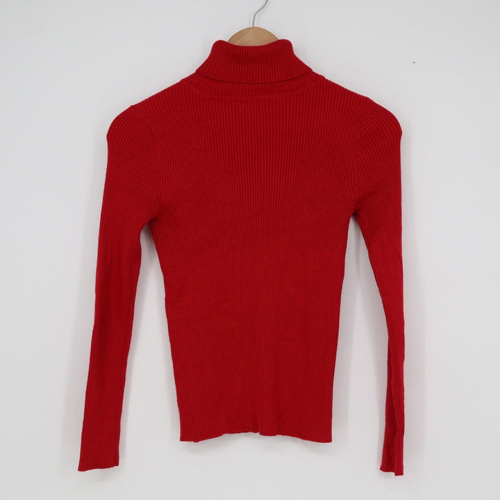 Ambiance Apparel Red Ribbed Turtleneck Sweater Long Sleeve Slim Fit Women L