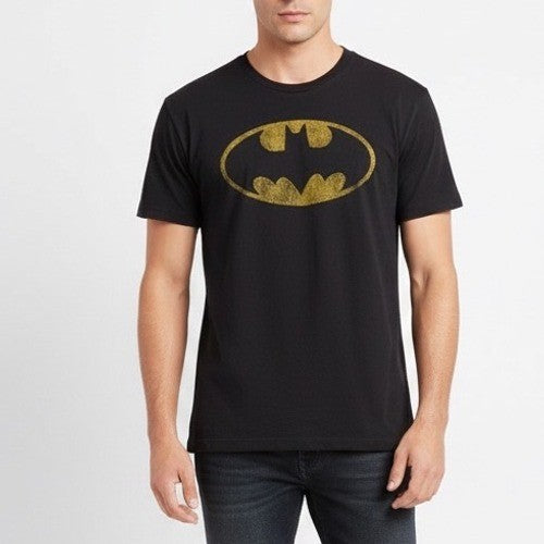 Batman T-Shirt Mens Large Black DC Comics Graphic Print Cotton Crew Neck Outdoor