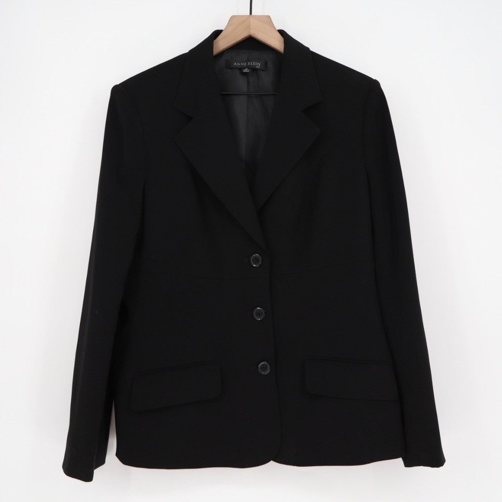 Anne Klein Blazer Jacket Womens 14 Black Stretch Single Breasted Notch Lapel