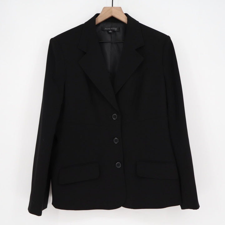 Anne Klein Blazer Jacket Womens 14 Black Stretch Single Breasted Notch Lapel