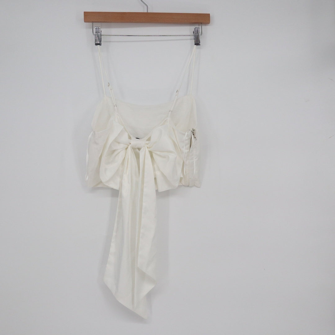 Stile Collection White Oversized Bow Detail Cropped Tank Top Large