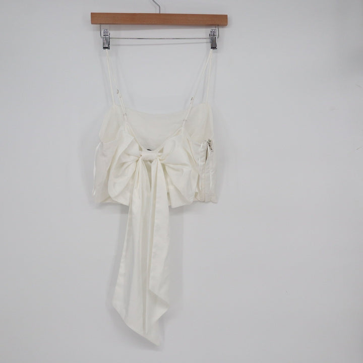Stile Collection White Oversized Bow Detail Cropped Tank Top Large