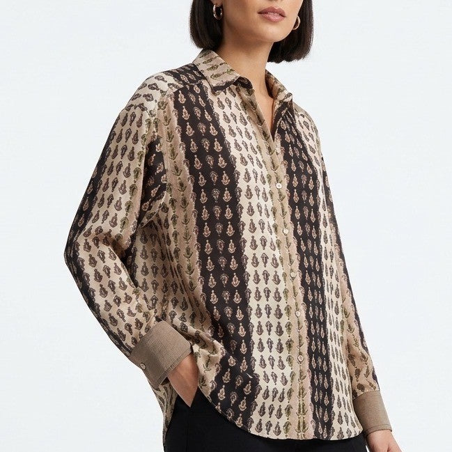 Free People Dreamy Days Pajamas Shirt Womens S Multi Long Sleeve Spread Collar