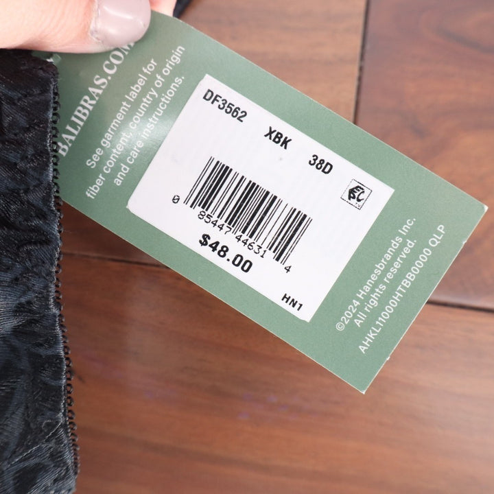 Bali Satin Tracings Minimizer Bra Womens 38D Black Floral Stretch Underwire