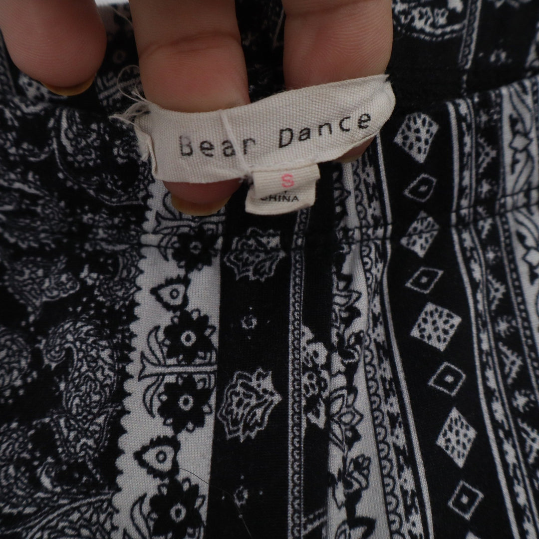 Bear Dance Womens Paisley Flare Pants Black White Bell Bottoms Size S