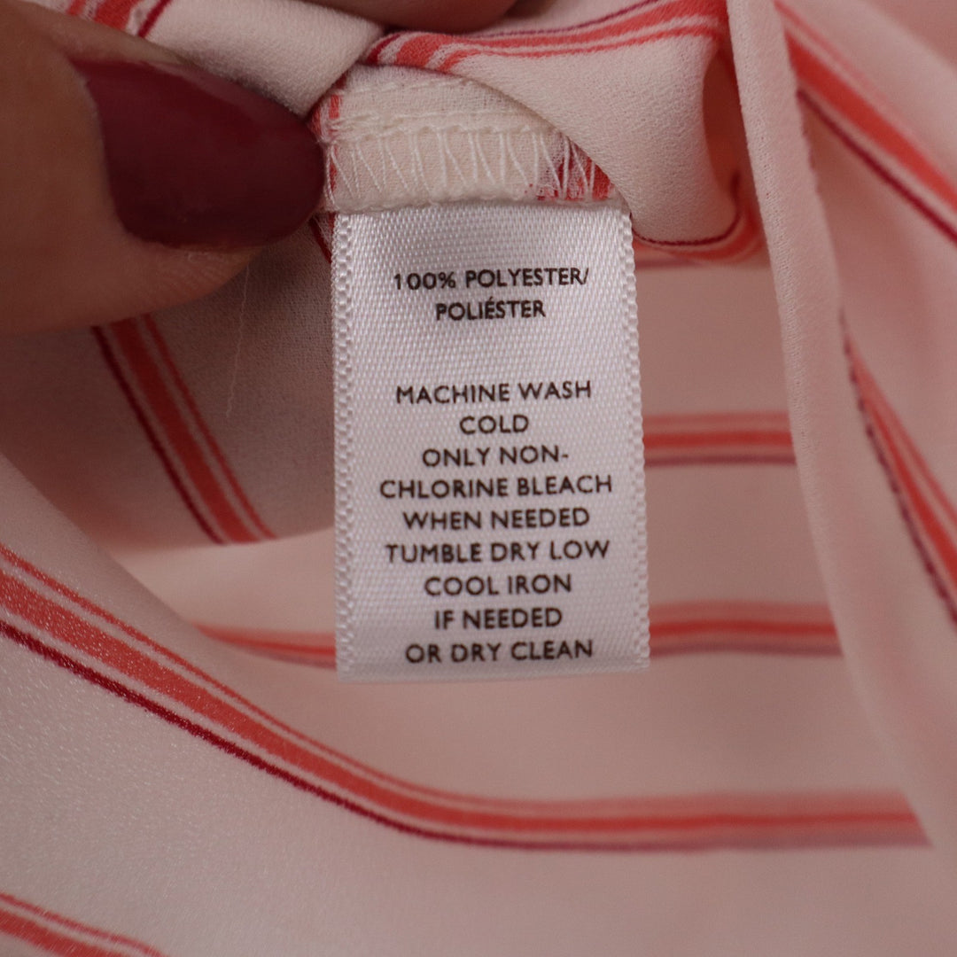 LOFT Petites Pink Orange Striped Flutter Sleeve V-Neck Blouse SP