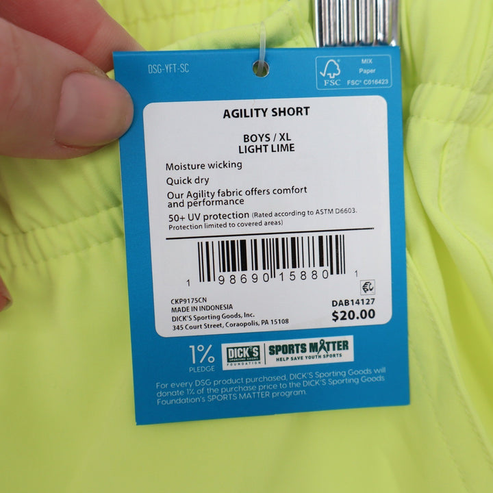 DSG Boys Agility Short XL Light Lime Neon Yellow Moisture Wicking