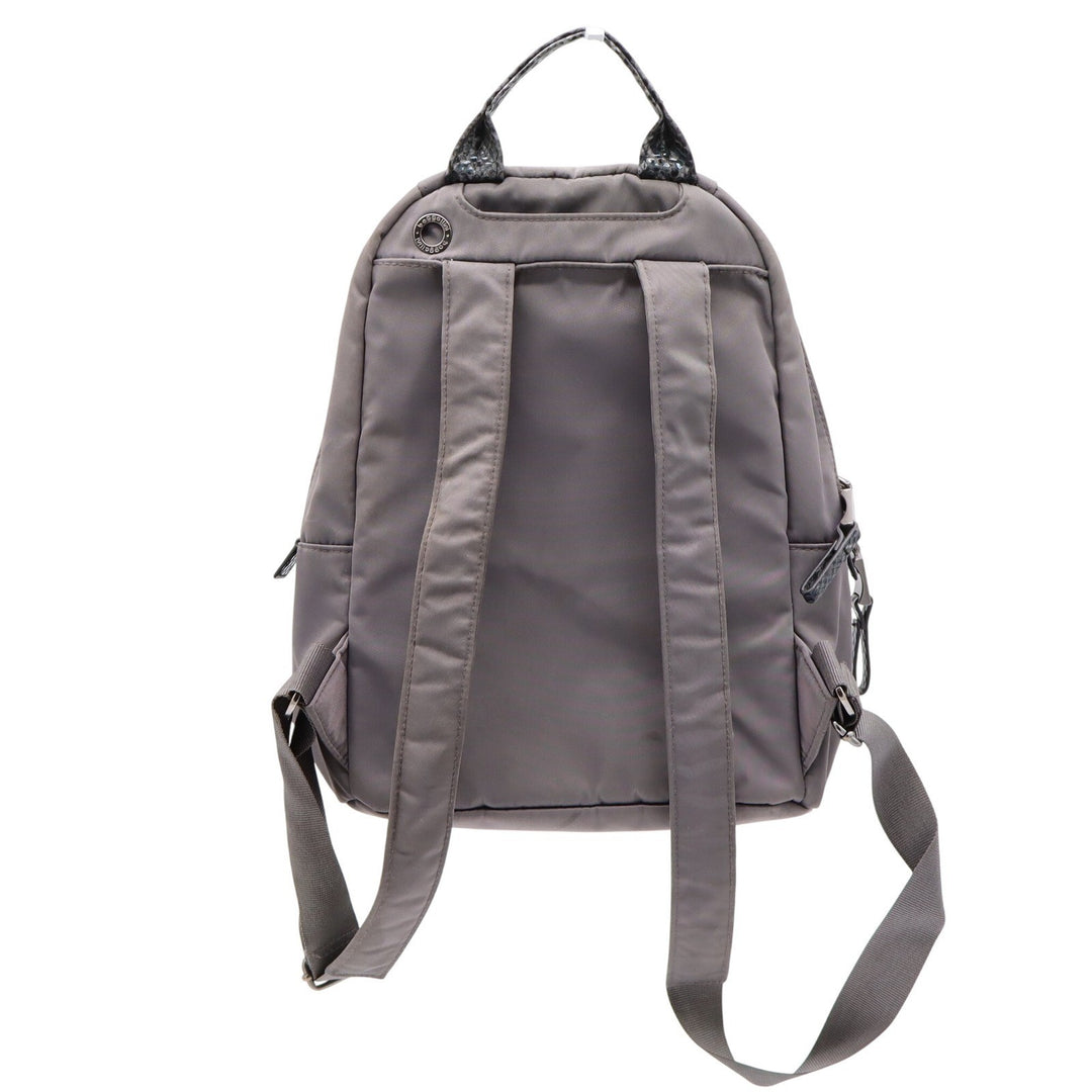 Baggallini Gray Nylon Backpack Snakeskin Trim Small Travel Bag with Pouch Padded
