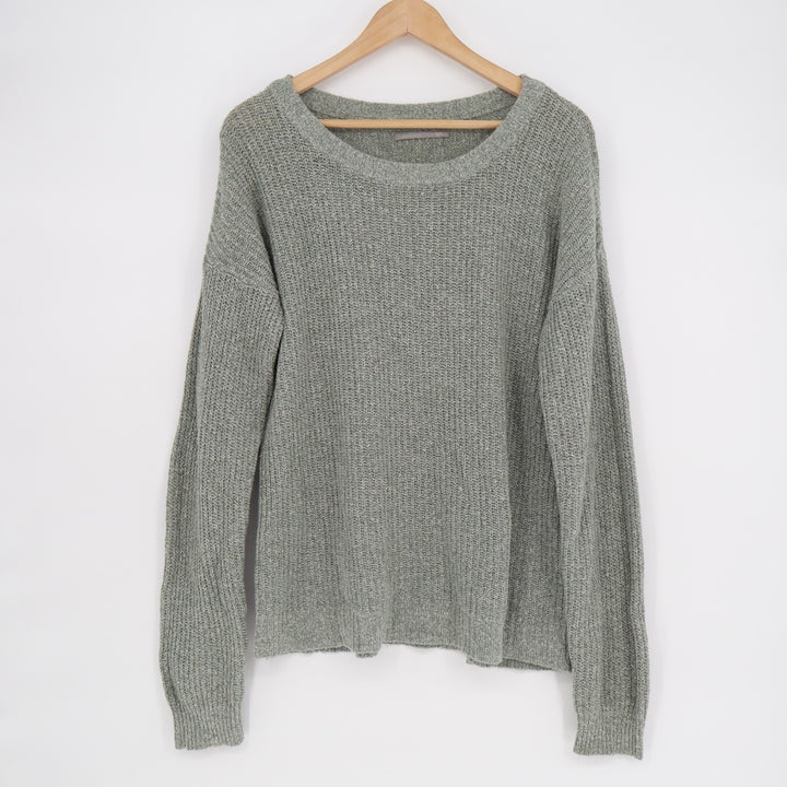 Rubbish Sweater Women Large Gray Cotton Waffle Knit Long Sleeve Crew Neck Winter