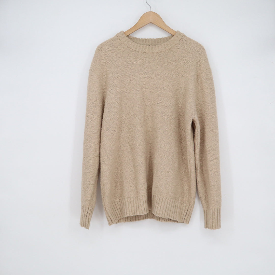 HM Relaxed Fit Crewneck Sweater Mens Medium Tan Beige Textured Wool Blend