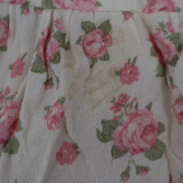 Sky to Moon Floral Print Mini Dress Lace Trim Tie Front L