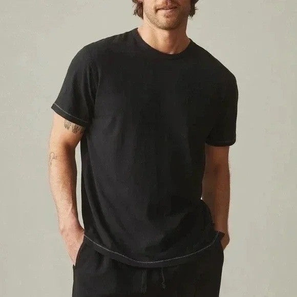 American Giant Mens Black Crew Neck T Shirt Size L Made in USA Hemp Cotton Blend