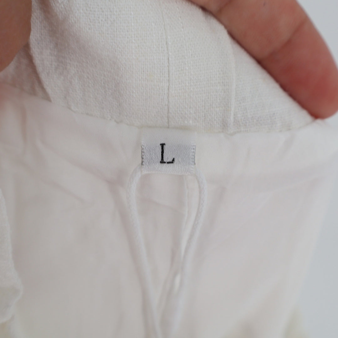 Unbranded Cream Linen Blend Wide Leg Elastic Waist Flowy Pants Large