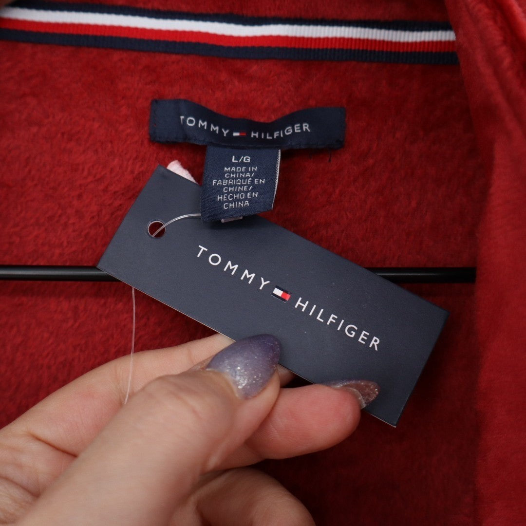 Tommy Hilfiger Sweatshirt Womens L Red Stretch Sherpa Quarter Snap Long Sleeve