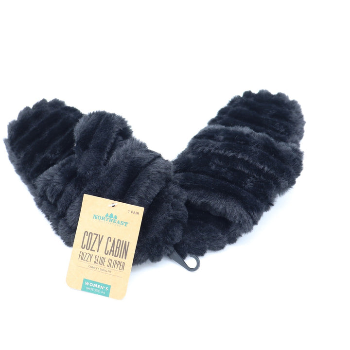 Northeast Outfitters Cozy Cabin Black Fuzzy Slide Slippers Womens Small 4-6 NEW