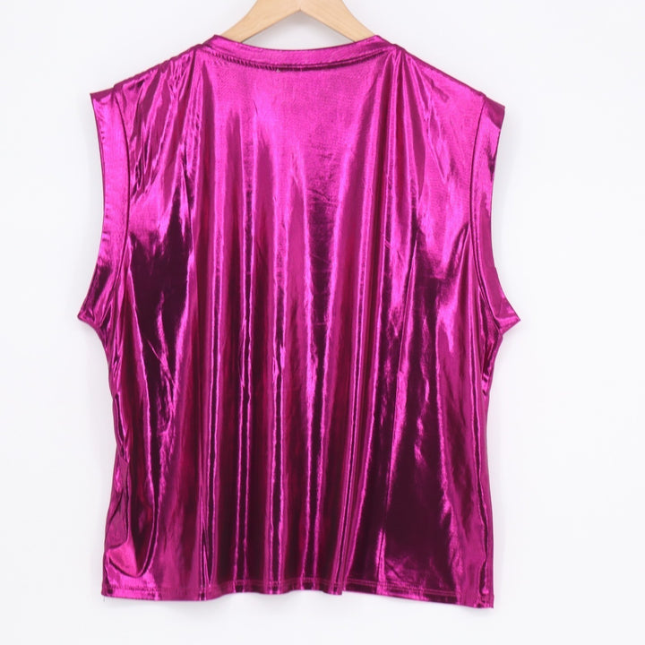 Gilli T-Shirt Womens Large Purple Shiny Stretch Sleeveless Crew Neck Pullover