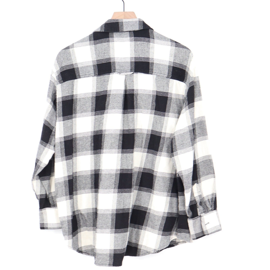 Old Navy Boyfriend Shirt Womens XL Black White Plaid Flannel Button Down Cotton