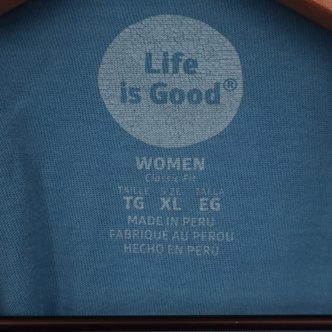 Life Is Good T-Shirt Womens XL Blue Cotton Graphic Print Classic Fit Long Sleeve
