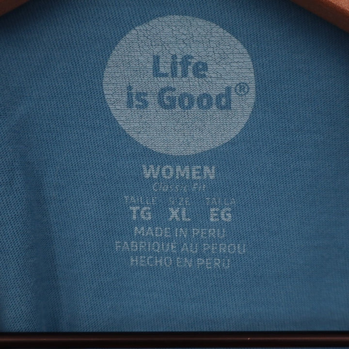 Life Is Good T-Shirt Womens XL Blue Cotton Graphic Print Classic Fit Long Sleeve