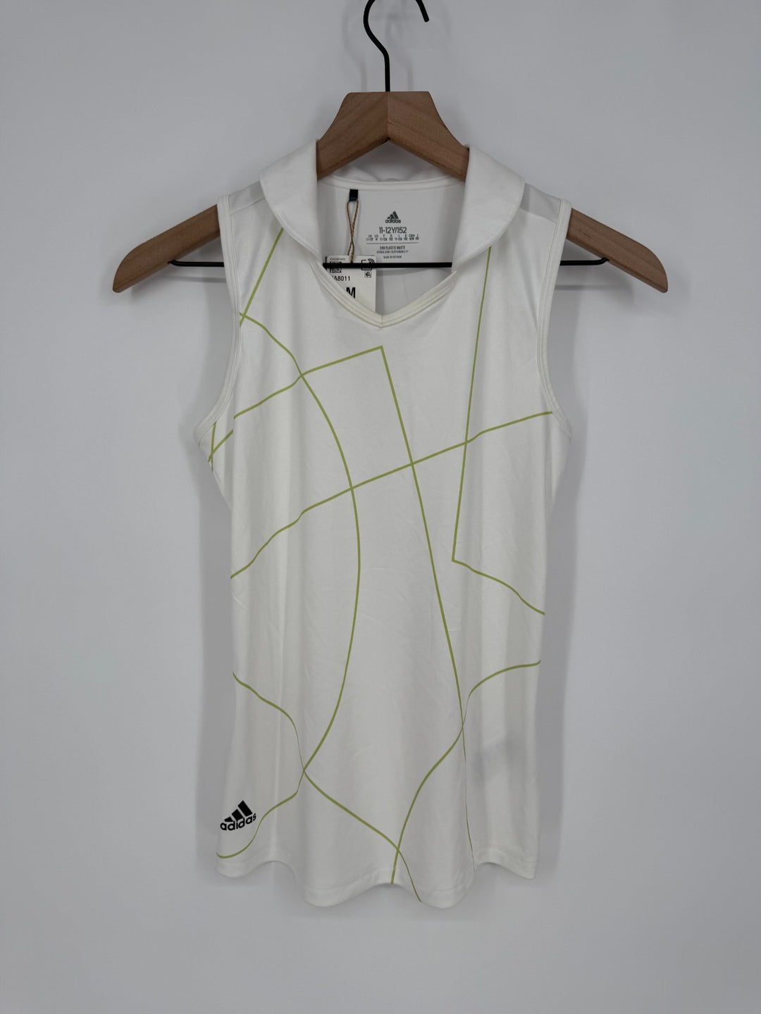 Adidas Golf Polo Shirt Girls 11-12 M Lime White Printed Trefoil Logo Sleeveless