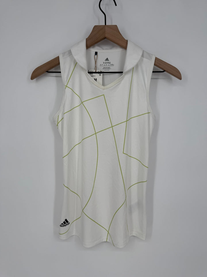 Adidas Golf Polo Shirt Girls 11-12 M Lime White Printed Trefoil Logo Sleeveless