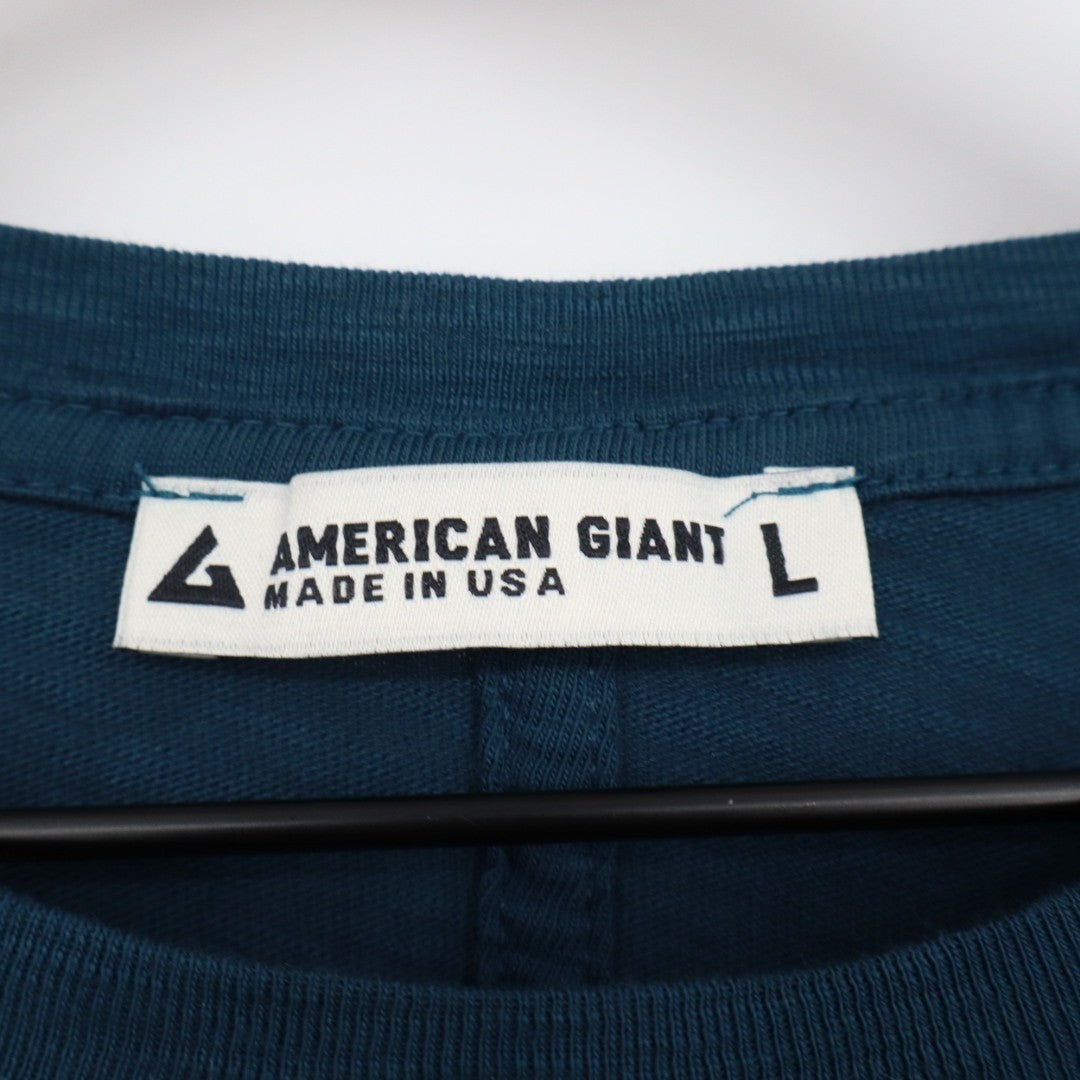American Giant Premium Slub T-Shirt Womens L Blue Ribbed Long Sleeve Crew Neck
