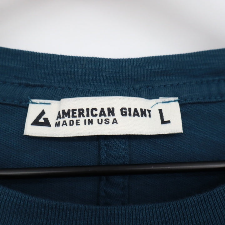 American Giant Premium Slub T-Shirt Womens L Blue Ribbed Long Sleeve Crew Neck