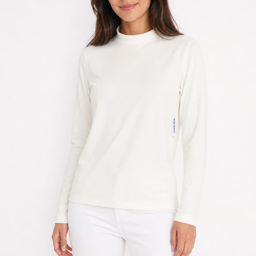 Old Navy Bestee Mock Neck Long Sleeve Top Off White Cotton Modal Stretch Large