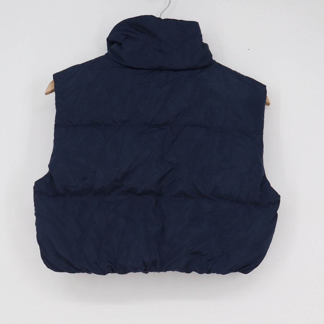 SHEIN Womens Navy Blue Cropped Puffer Vest Funnel Neck Quilted Size XS 2