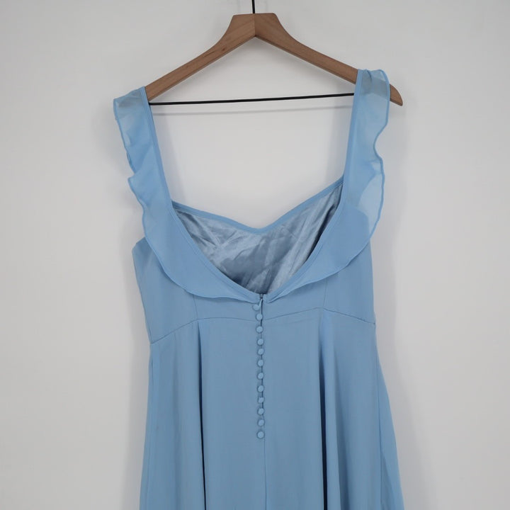 Lulus Dreamy Admiration Maxi Dress Womens Large Light Blue Ruffled Front Slit
