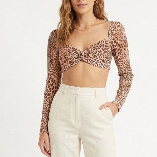 Naked Wardrobe The Statement Leopard Print Twist Front Crop Top NWSP20-T6 Small