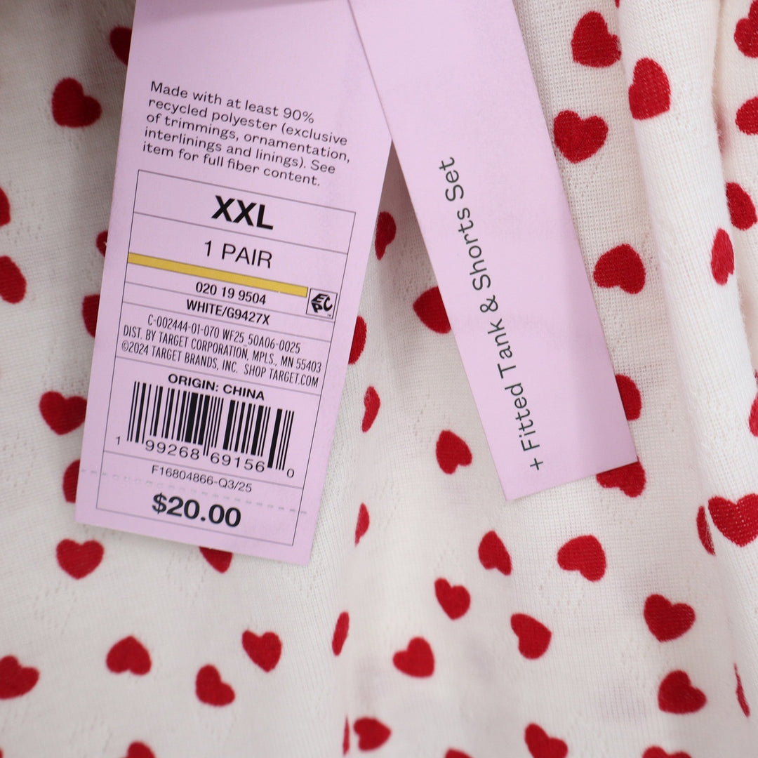Wild Fable XXL White Red Heart Print Pointelle Cami Tank and Shorts Pajama Set
