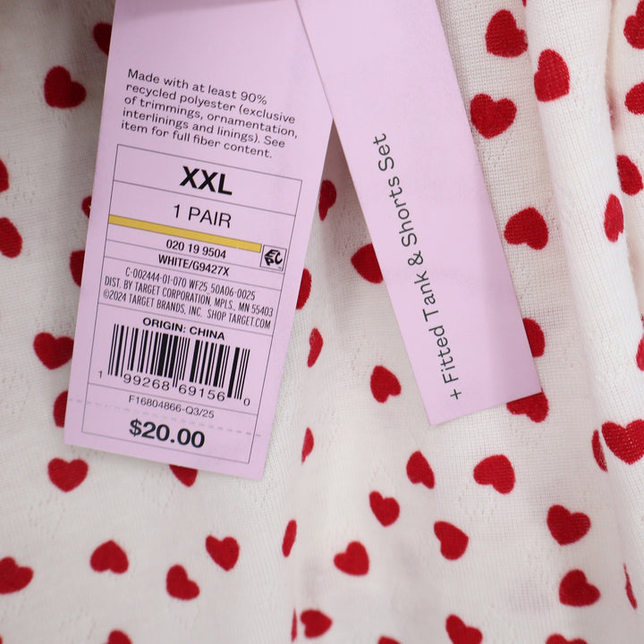 Wild Fable XXL White Red Heart Print Pointelle Cami Tank and Shorts Pajama Set