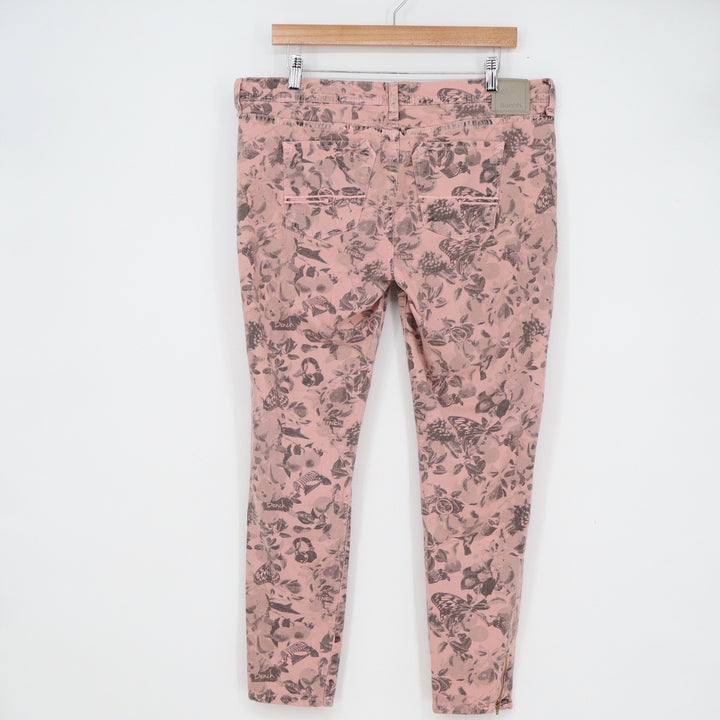 Bench Loudspeaker Zipper Skinny Jeans Pink Floral Butterfly Print Size 31