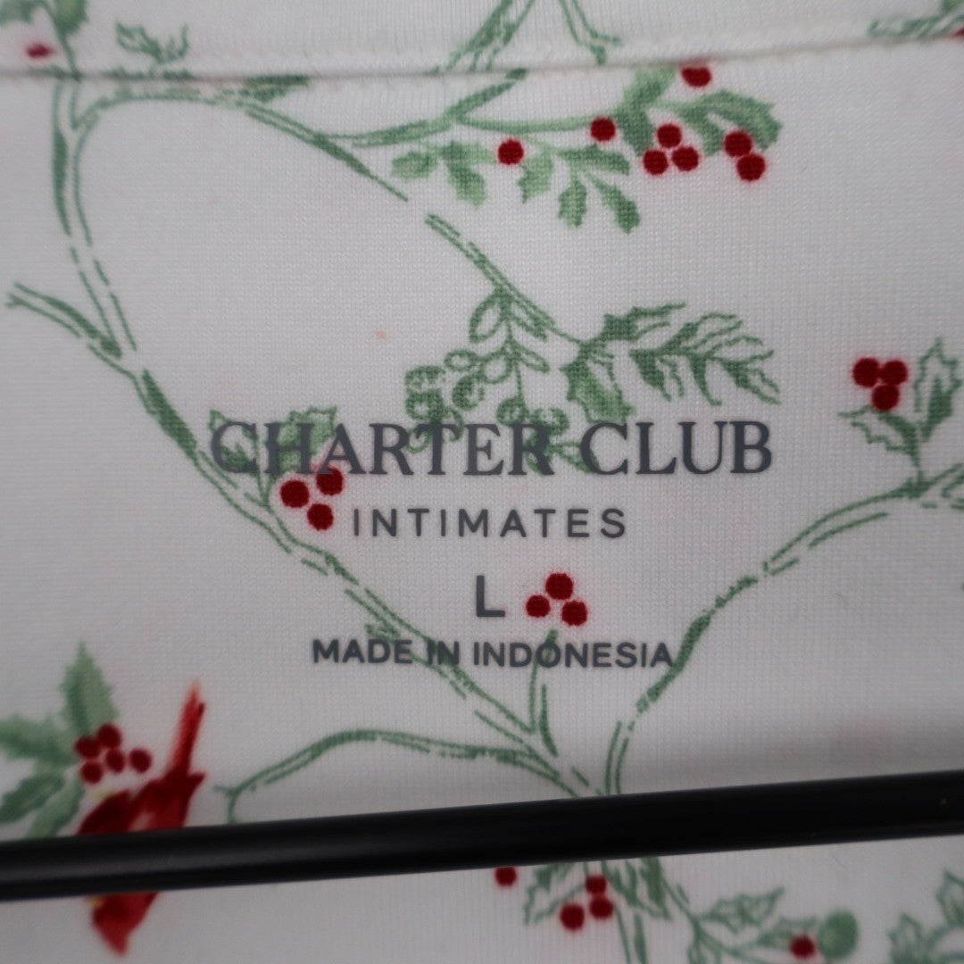 Charter Club Intimates Sleepshirt Womens Large White Floral Stretch Notch Collar