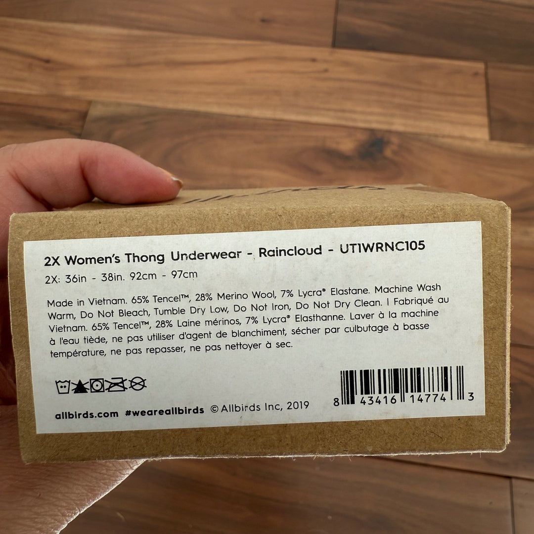 Allbirds 2X Women's Thong Underwear Raincloud Merino Wool Lycra Blend