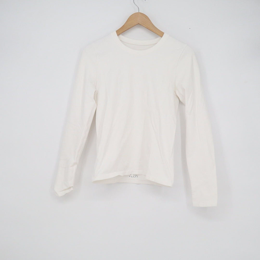 OQQ Womens Long Sleeve Crew Neck Top Cream Off White Stretch Athletic Size M
