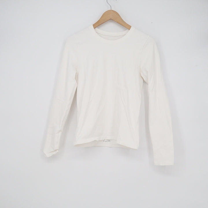 OQQ Womens Long Sleeve Crew Neck Top Cream Off White Stretch Athletic Size M